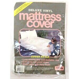 Vtg Vinyl Mattress Cover for Twin Bed White Zipper Wipe Clean With Damp Cloth